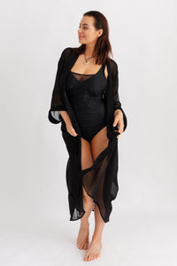 Plážové šifonové pareo dlouhé, černé