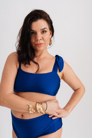 Spodní díl plavek tvarující s vysokým pasem, modrý