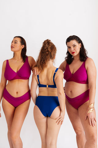 Spodní díl plavek s vykrojením do V a žebrováním, sytě růžový