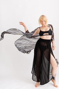 Plážové šifonové kalhoty s vysokými rozparky, černé