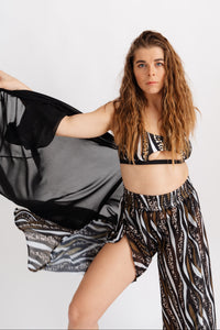 Plážové šifonové kalhoty s vysokými rozparky, se safari vzorem