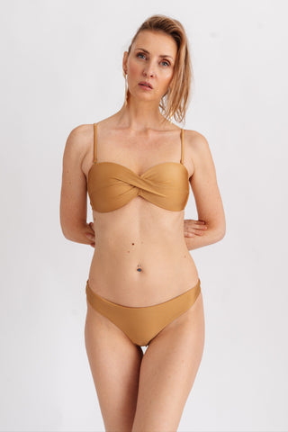 Horní díl plavek s řasením v dekoltu a odnímatelnými ramínky, zlatý
