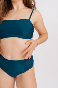 Spodní díl plavek s vysokým pasem a řasením na bocích, petrolejový