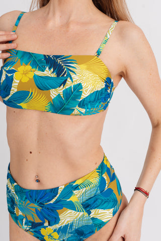 Horní díl plavek s řasením a odnímatelnými ramínky, s tropic vzorem