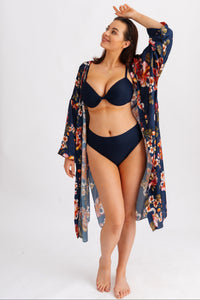 Plážové pareo s dlouhým rukávem, s květinovým vzorem