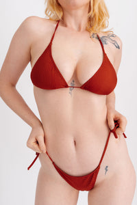 Horní díl plavek bikiny se žebrováním a vázáním, cihlové