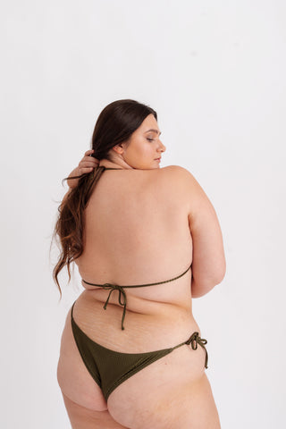 Horní díl plavek bikiny se žebrováním a vázáním, khaki