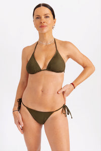 Horní díl plavek bikiny se žebrováním a vázáním, khaki