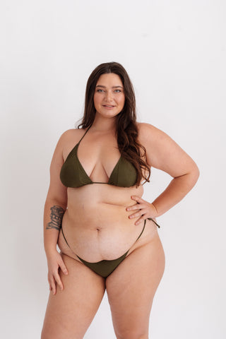 Spodní díl plavek bikiny se žebrováním a vázáním, khaki