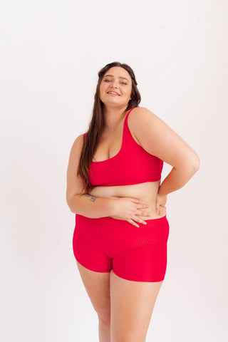 Horní díl plavek sportovního střihu s žebrovanou strukturou, růžový