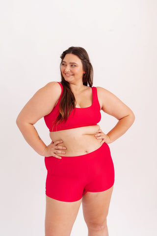 Spodní díl plavek sportovní kraťásky se žebrováním, růžové