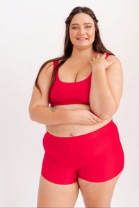 Spodní díl plavek sportovní kraťásky se žebrováním, růžové