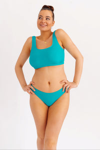 Spodní díl klasického střihu v žebrovaném provedení, tyrkysový