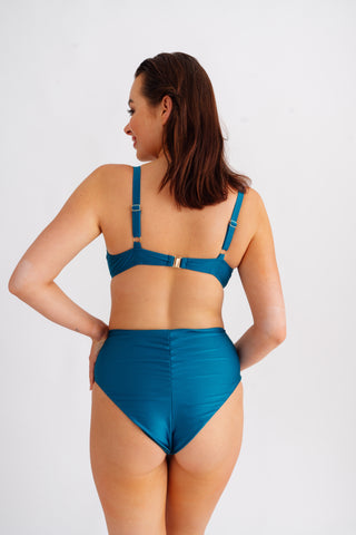 Spodní díl plavek s vysokým pasem a řasením na bocích, tyrkysový