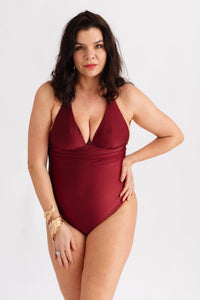 Jednodílné plavky se zavazováním za krk, bordó