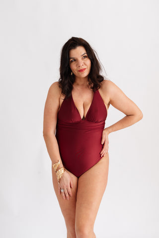 Jednodílné plavky se zavazováním za krk, bordó
