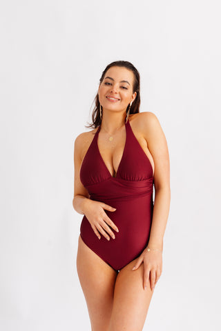Jednodílné plavky se zavazováním za krk, bordó