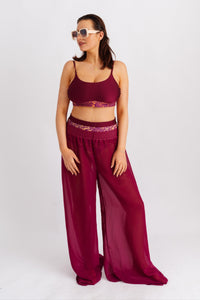 Plážové šifonové kalhoty extra široké, bordó