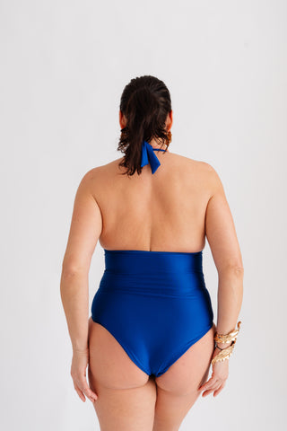 Jednodílné plavky se zavazováním za krk, modré