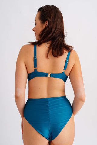 Spodní díl plavek s vysokým pasem a řasením na bocích, tyrkysový