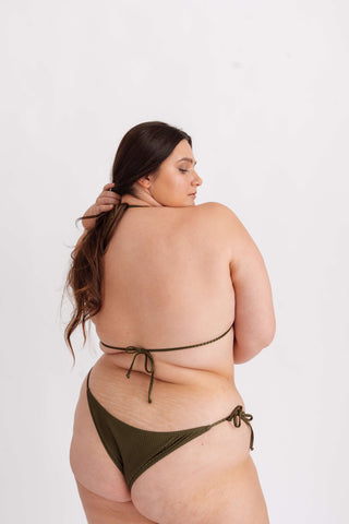 Spodní díl plavek bikiny se žebrováním a vázáním, khaki